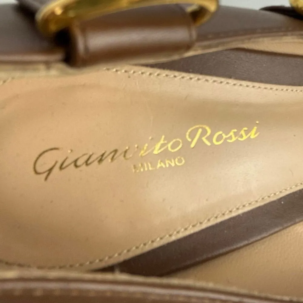 Gianvito Rossi Clash 55 Brown Leather Pointed Toe Buckle Slip On Heels Pumps 11 - Image 5