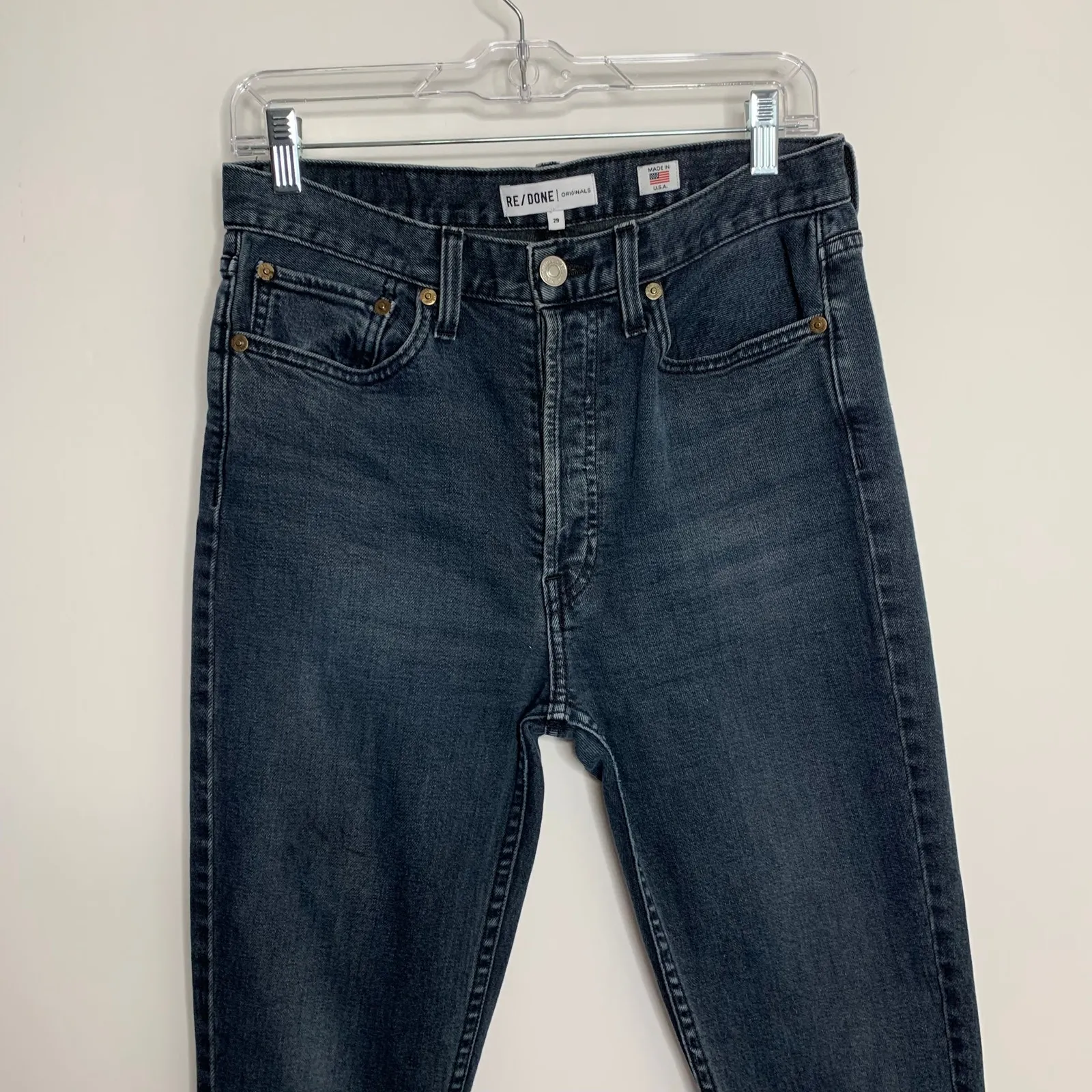 Re/Done Redone Jeans Raw Fray Hem Button Fly 721-3WHRAC Washed Black Womens 29 - Image 11