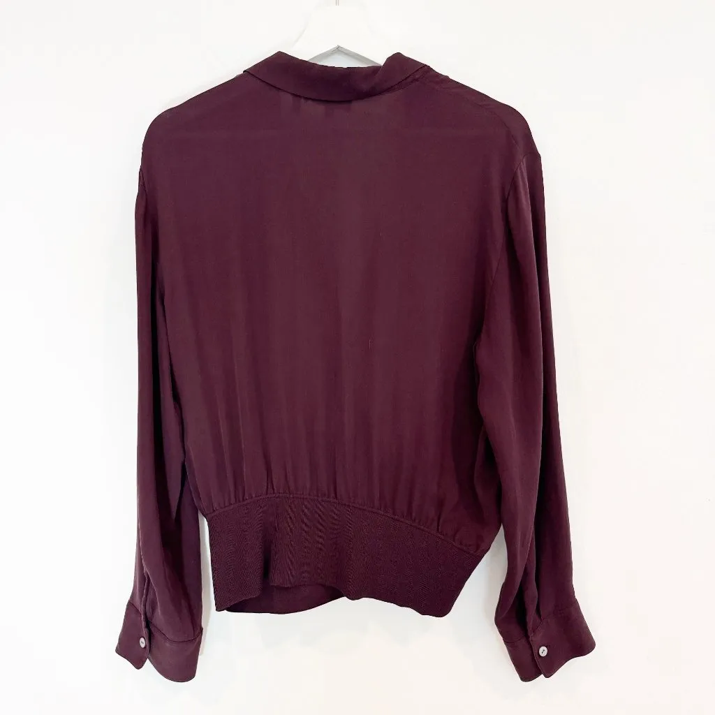 Theory Silk Wrap Style Blouse Top Burgundy Size Large - Image 8