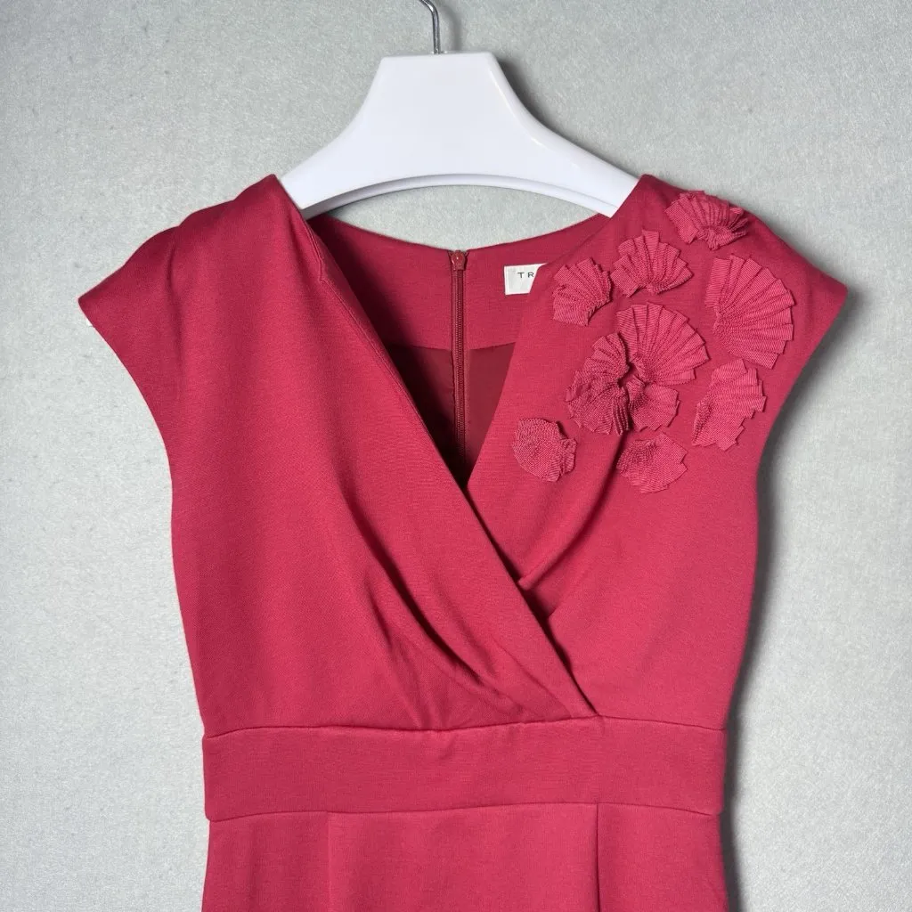 Trina Turk Angela Dress Short Sleeve Floral Embellishment Hot Pink Sheath Dress - Image 3