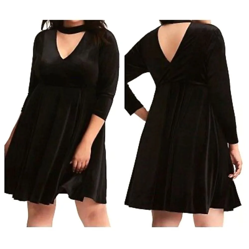 TORRID Torrid Black women Velvet High Neck Cutout Skater Mini Dress Sz 00 - Image 2