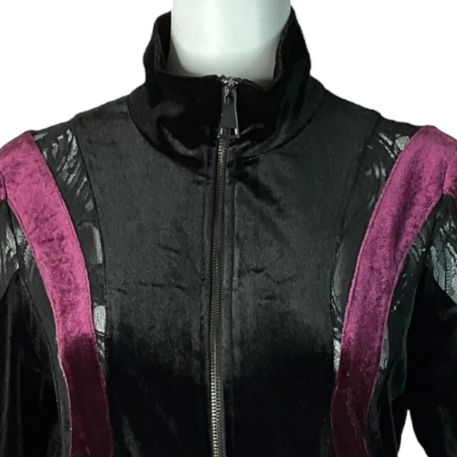 Marciano Jacket‎ Womens XS Velour Black Purple Zip Up Lace Inserts Whimsigoth - Image 4