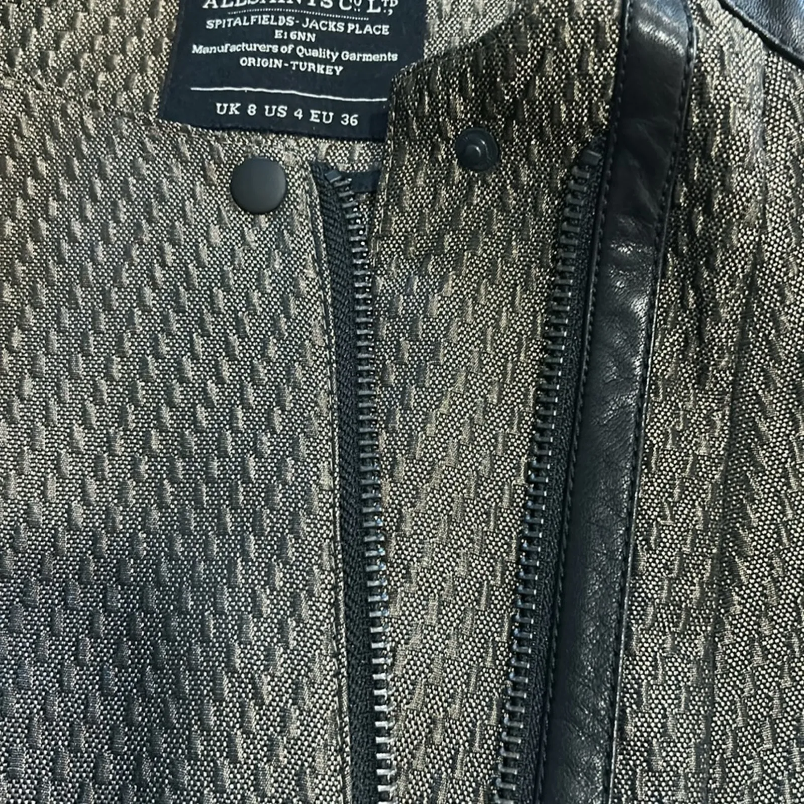 Woman’s Allsaints Abel Biker Jacket Black Leather Contrast Sleeves Size 4 - Image 10