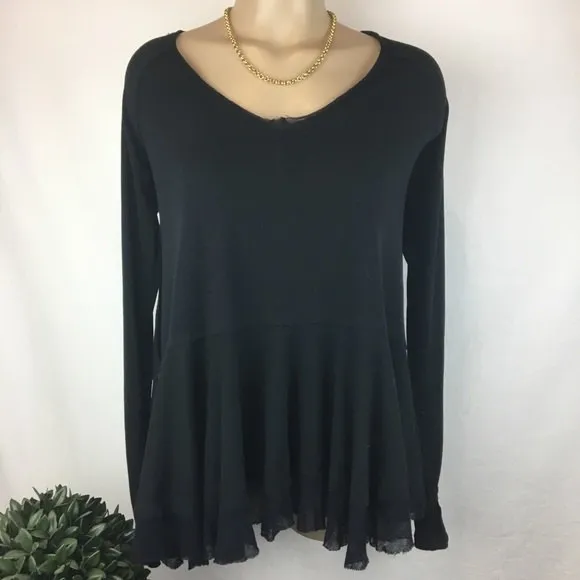 Free People Black Loose Fit Long Sleeve Asymmetric Hem Tunic Top XS - Image 2