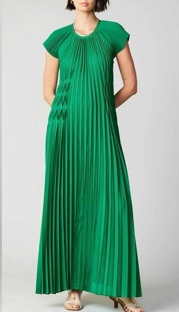 NWT Current Air Mona Pleated Maxi Dress Green Size Medium - Image 4