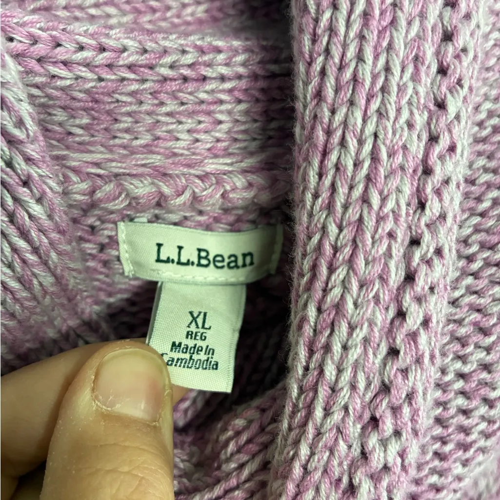 LL Bean Womens Cotton Cable Knit Funnel Long Line Lavender Fisherman Sweater XL Purple - Image 7