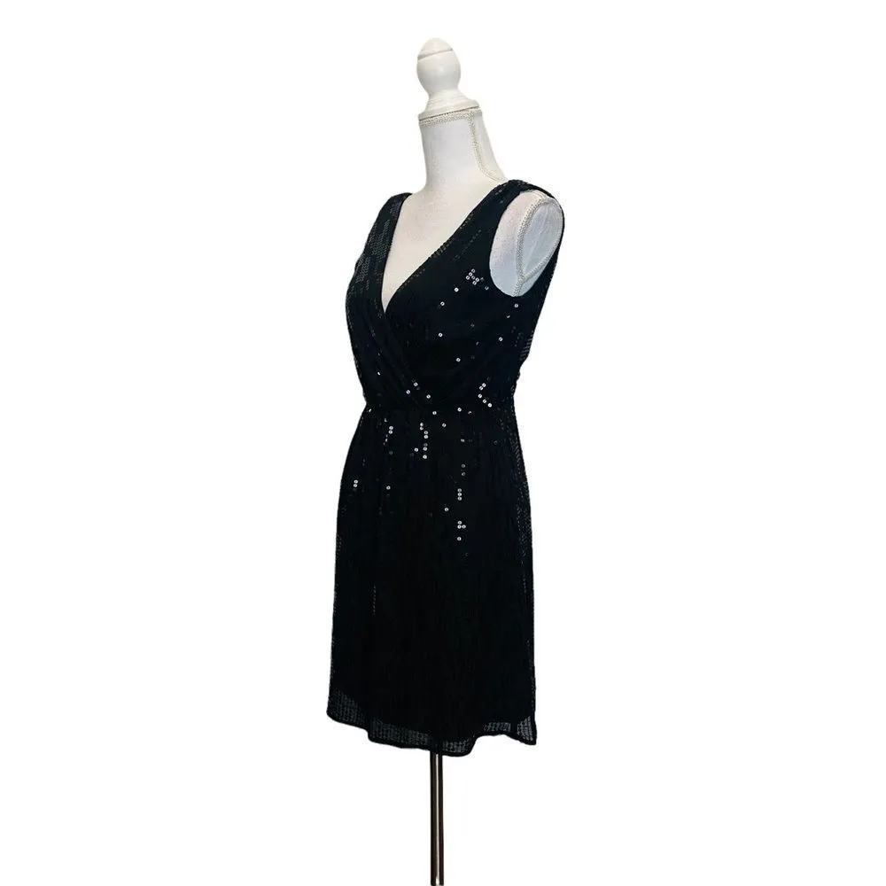 Black Sequins Cocktail Evening Party Club Minimalist Simple Chic Dress Sz XS TP - Image 3