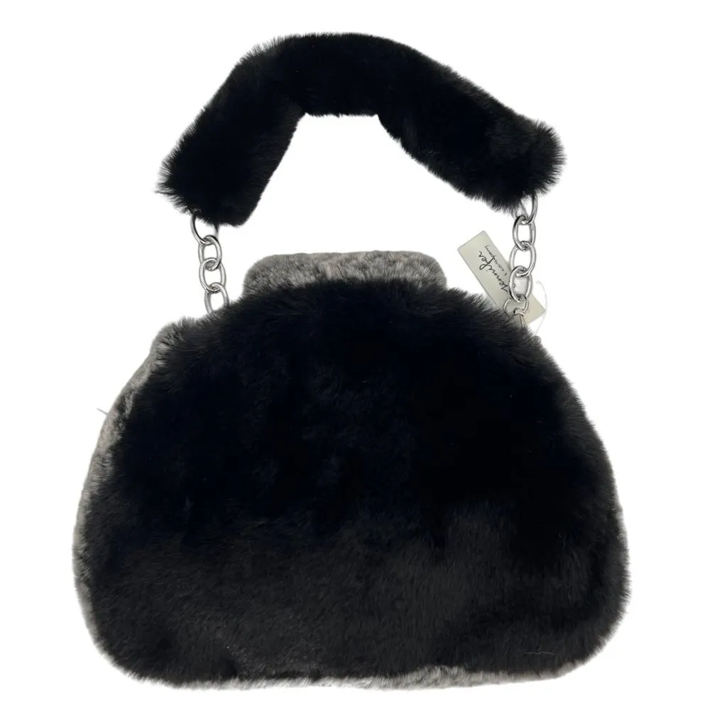 Jennifer and Company Plush Handbag Purse Black Grey NWT - Image 4