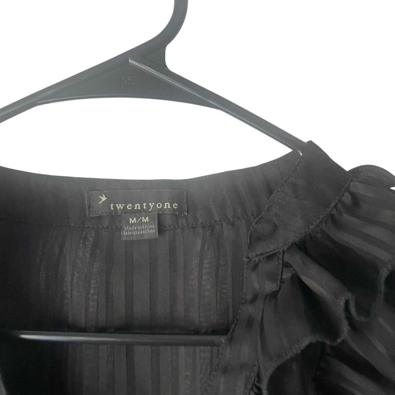 Twentyone Women's Size Medium Black Ruffle Dark Romantic Striped Sheer Blouse - Image 4