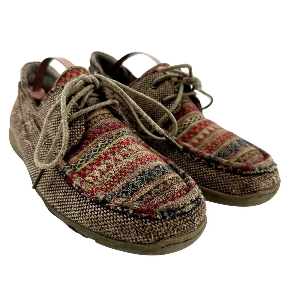 Roper Casual Driving Moccasin Fair Isle Lace Up Round Toe Leather Tan 5.5 - Image 2