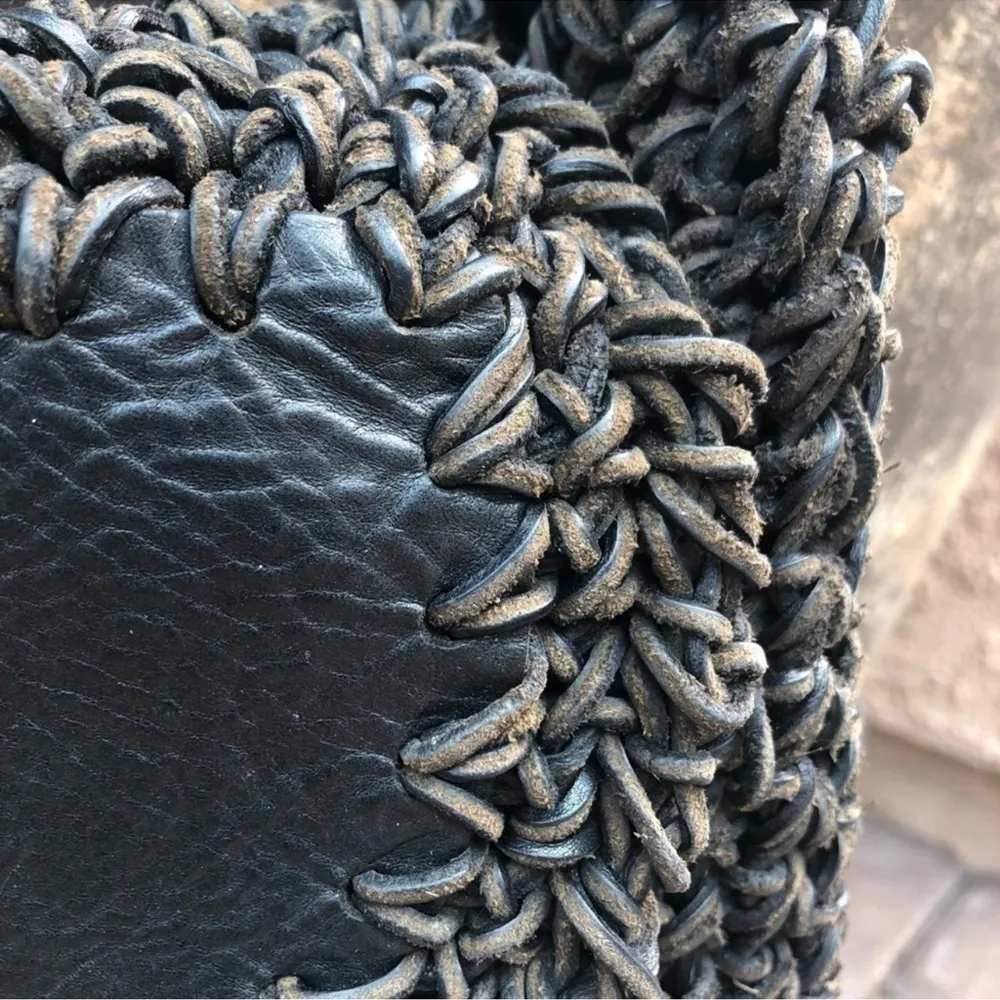 Artisan Vintage 1980s leather crossbody bag unisex handmade one of a kind, black - Image 10