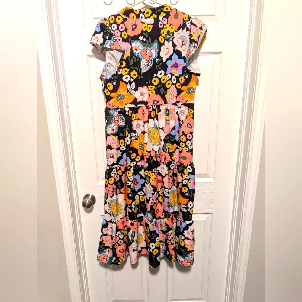 NWT Sunday Up Dark Floral Midi Dress Small Ruffle Sleeve Boho Maxi Brunch Girly Black - Image 8