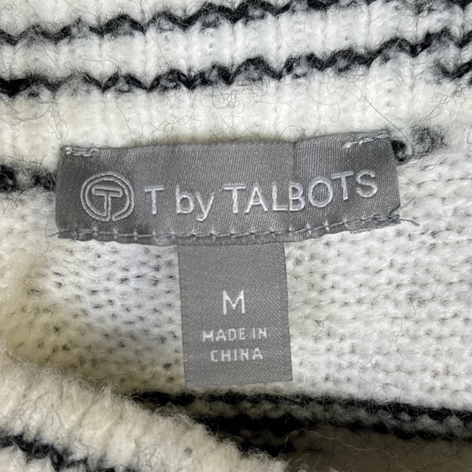 T by Talbots Womens Sweater Sz M White Black Side Zip Mock Neck Long Sleeve - Image 11
