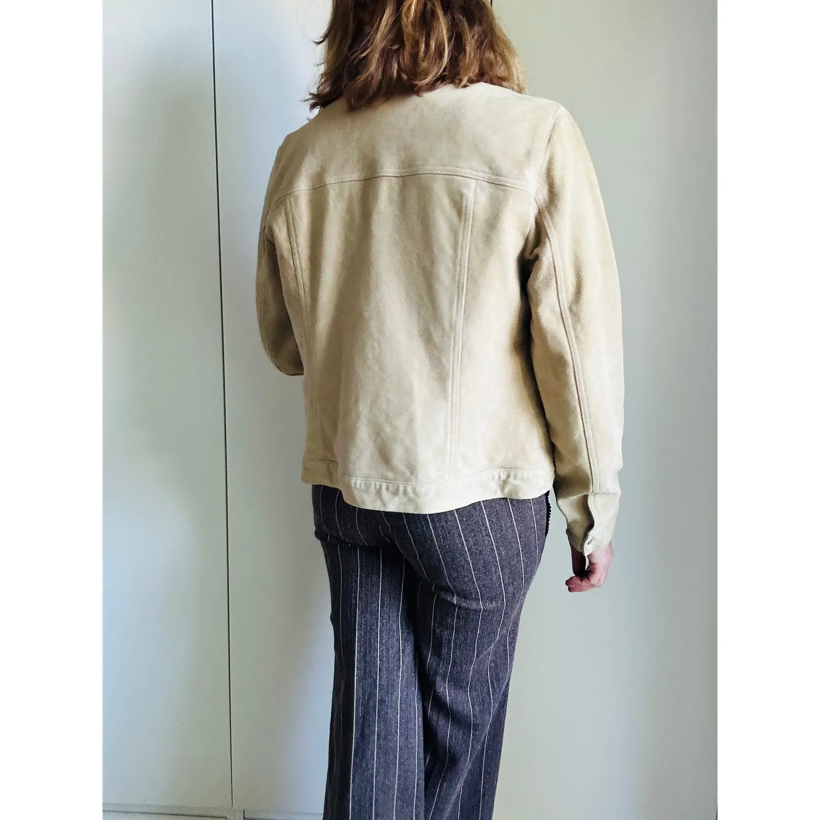 Leather Vintage Leather Suede Jacket Neutral Tan Size large - Image 6