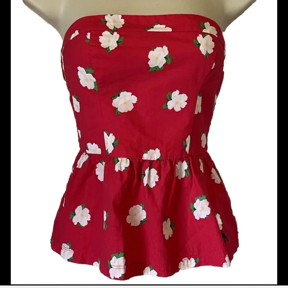 Vintage red floral strapless top small - Image 2