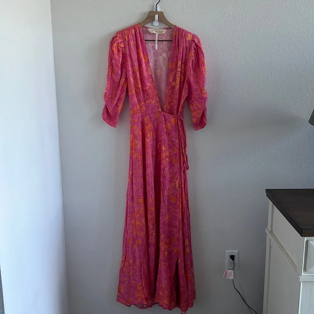 Jen's Pirate Booty Garden Party Row Maxi Wrap Dress Pink Orange Small - Image 3