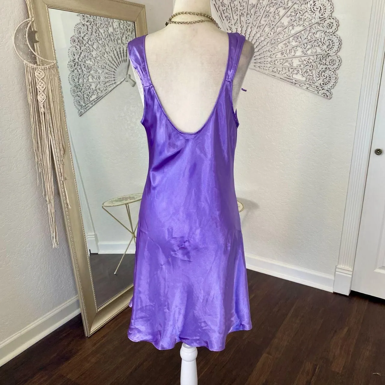 Cinema Etoile Early 2000's Fairy Embroidered Purple Satin Mini Slip Bow Dress M Size M - Image 6