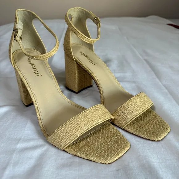 J.McLaughlin "Esme" Tan Raffia Block Heel Sandals Size 11 Classic Wedding Guest - Image 1