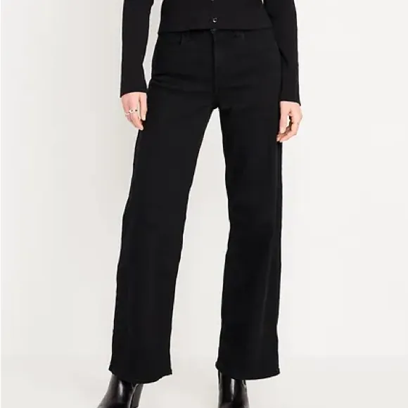 Old Navy High Waisted Wow Wide Leg Jeans Black Size 16 TALL Stretch Denim - Image 2
