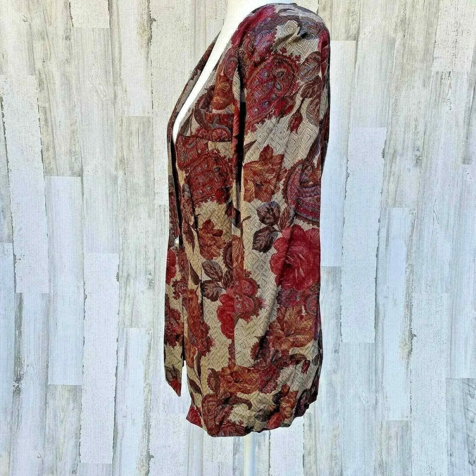Vintage Positive Influence Romantic Blazer Womens 10 Brown‎ Paisley Garden Party Red - Image 5