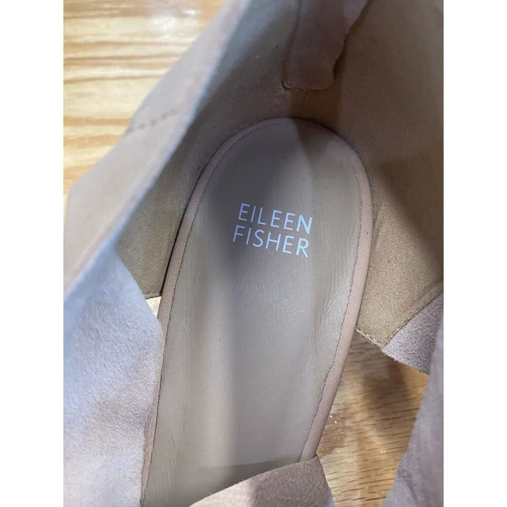 Eileen Fisher Women's Beige Leather Zip Back Block Heel Platform Heels 11 S17 - Image 3