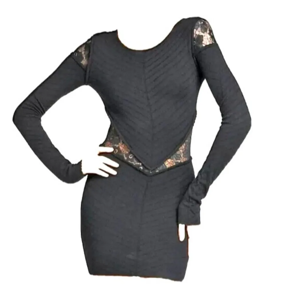 NWT Torn by Ronny Kobo Holly in Black Knit Sheer Lace Insert Cut Out Dress L / 8 - Image 2