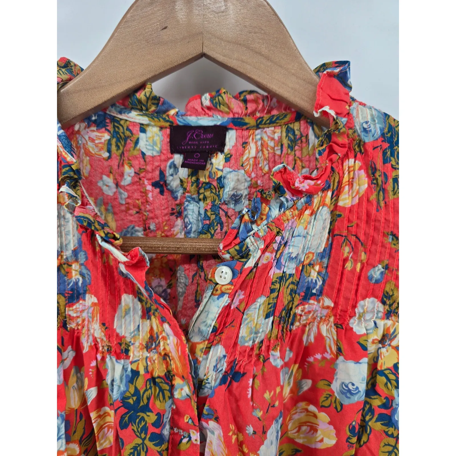 J. Crew Liberty Fabrics Cotton Floral Print Pleated Ruffle Neck Blouse Women 0 - Image 2