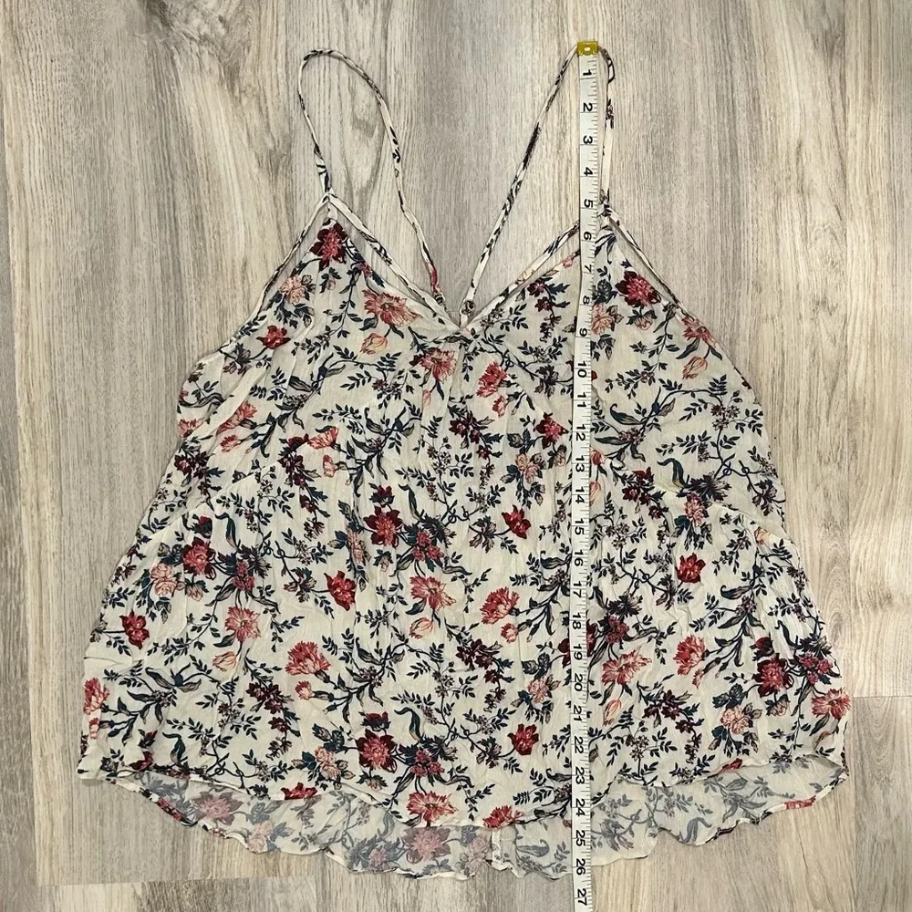 American Eagle Outfitters Cream Floral Strappy Tank Top Viscose Flowy Size L - Image 2