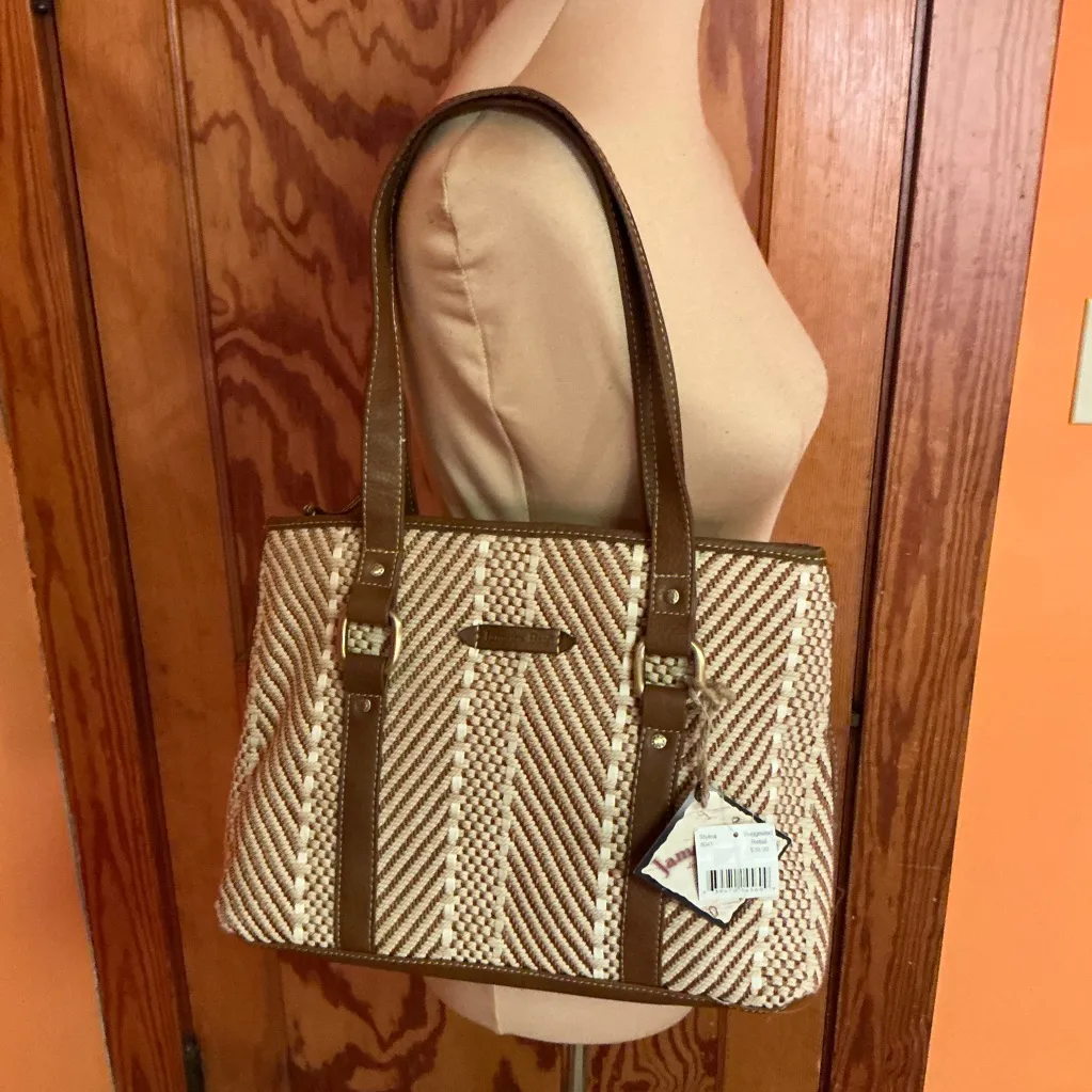 NWT Jamaica Bay Woven Tote | Neutral Brown & Cream Shoulder Bag - Image 11