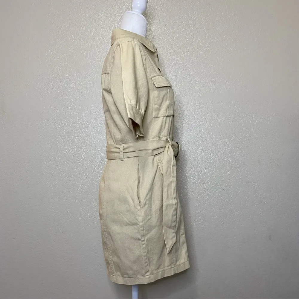 FORE Bloomingdales Short Sleeve Button-Down Cargo Mini Shirtdress in Khaki Small - Image 7