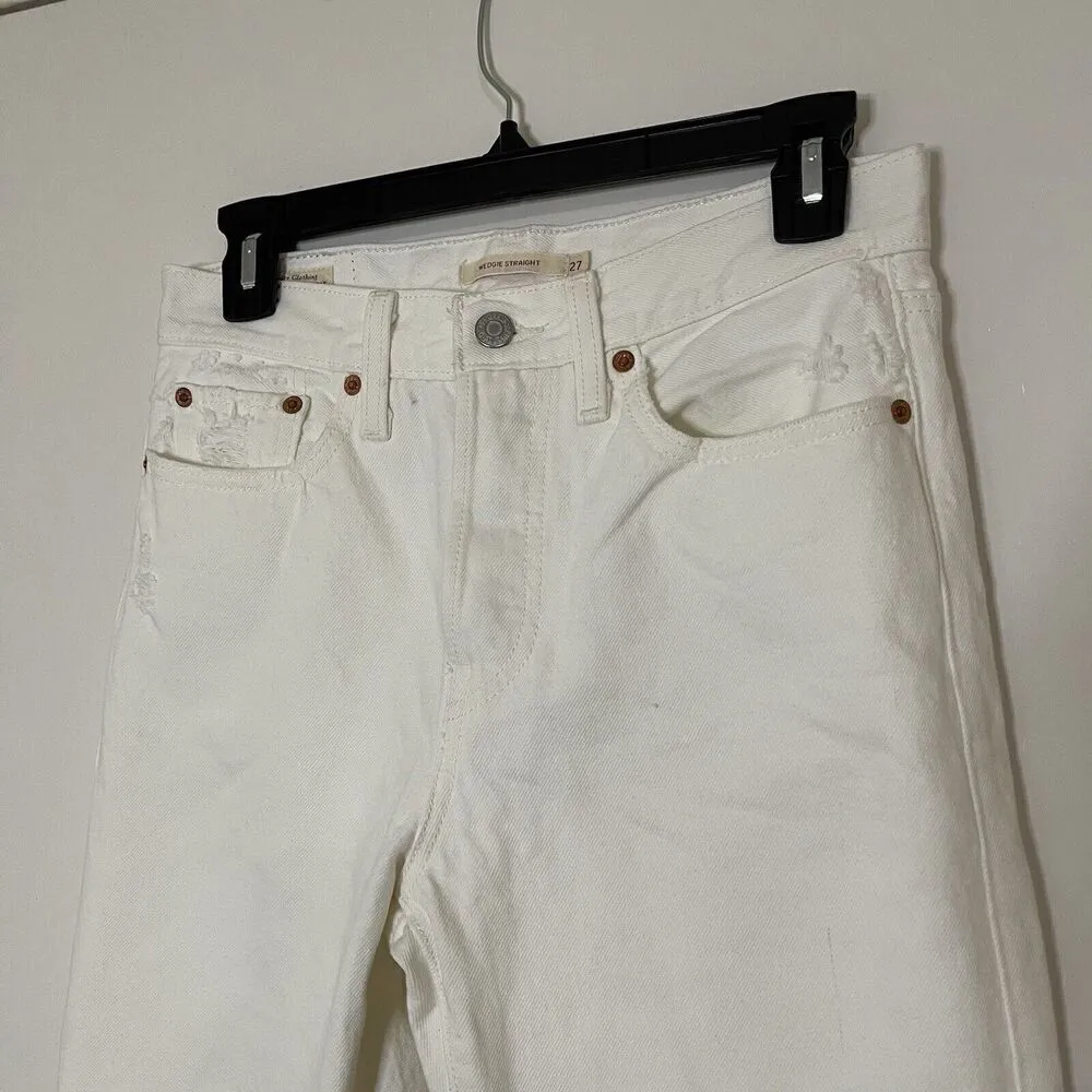 LEVI'S Strauss Off white ivory High rise wedgie straight jeans size US 27 - Image 3