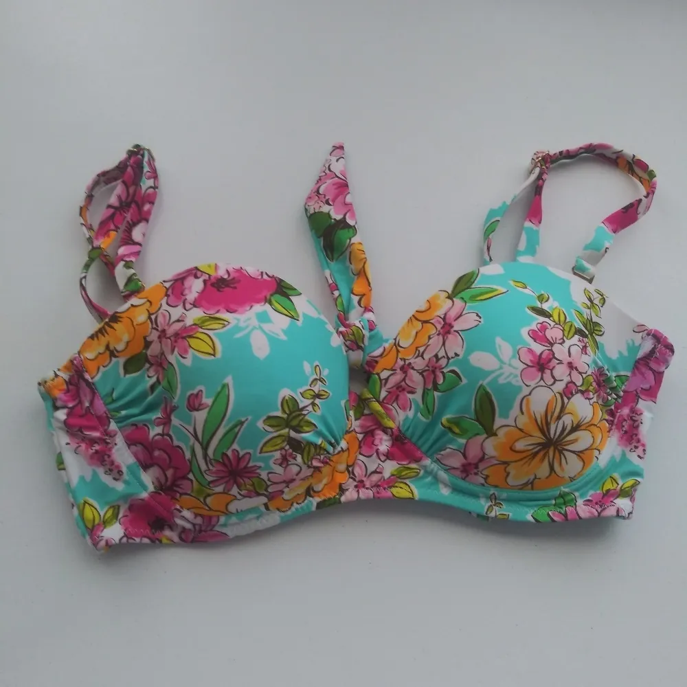 Leilani Floral Bikini Set Turquoise and Pink Push Up Top Vacation Tropical Sz 12 Blue - Image 8