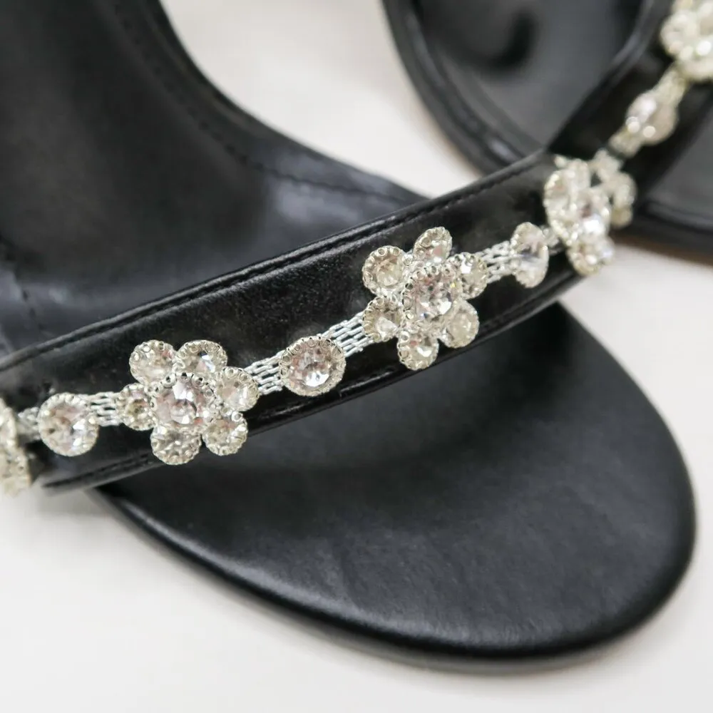 Christian Cowan Embellished Rhinestone Flower Black Designer Heels Size 7.5 - Image 6