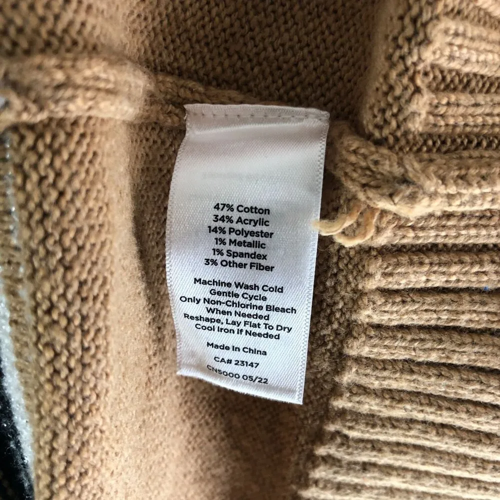 Talbots Womens Sweater Crew Neck Striped Sequin Metallic Beige L - Image 4