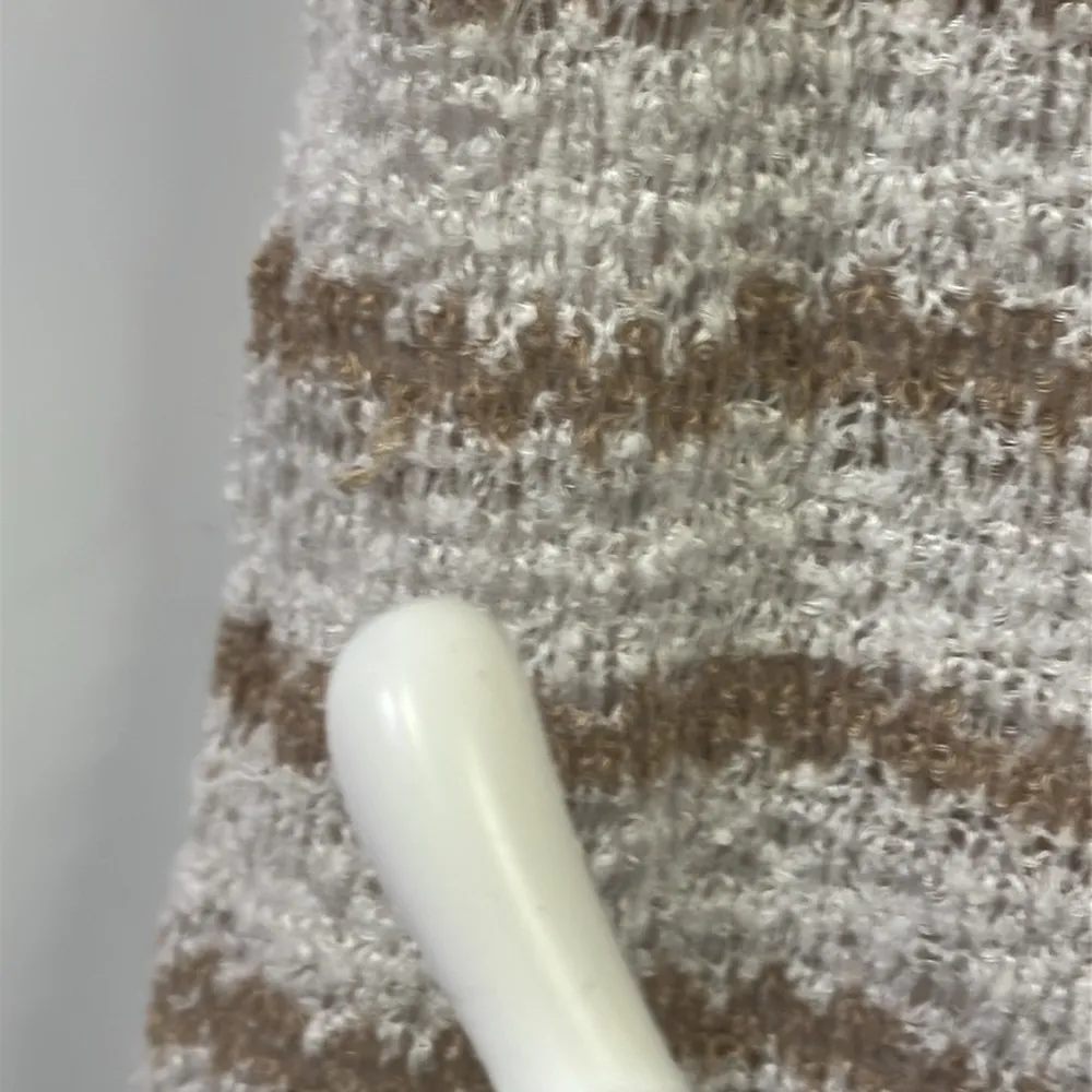 Agenda Scoop Neck Sleeveless Crochet Knit Lace Hem Tank Top Tan Striped Small - Image 12