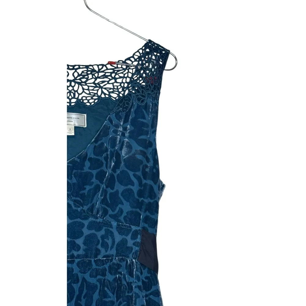 Moulinette Soeurs Women Dress Velvet Cocktail Party Matilija Burnout V-Neck Sz.6 - Image 2