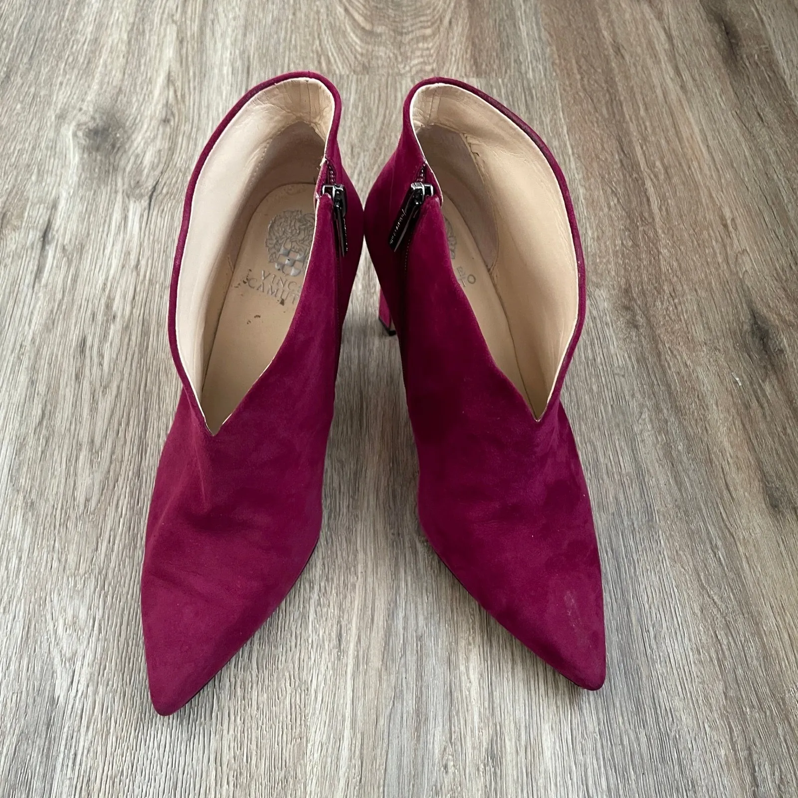 Vince Camuto Suede Pointed Toe Ankle Booties Side Zip Raspberry Women's Size‎ 8 - Image 15