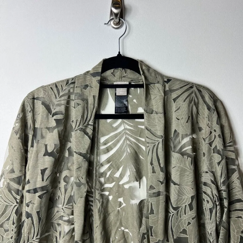 Chico’s travelers green leaf print sequin jacket‎ lightweight women's size 12/14 - Image 3
