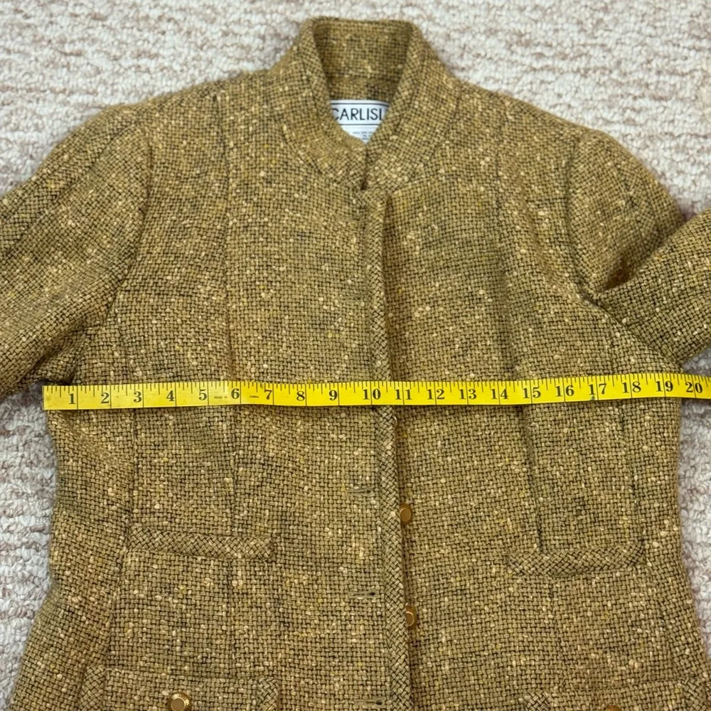 Carlisle Sz 12 Button Up Blazer Gold Beige Jacket Woven Boucle Specks High Neck - Image 12