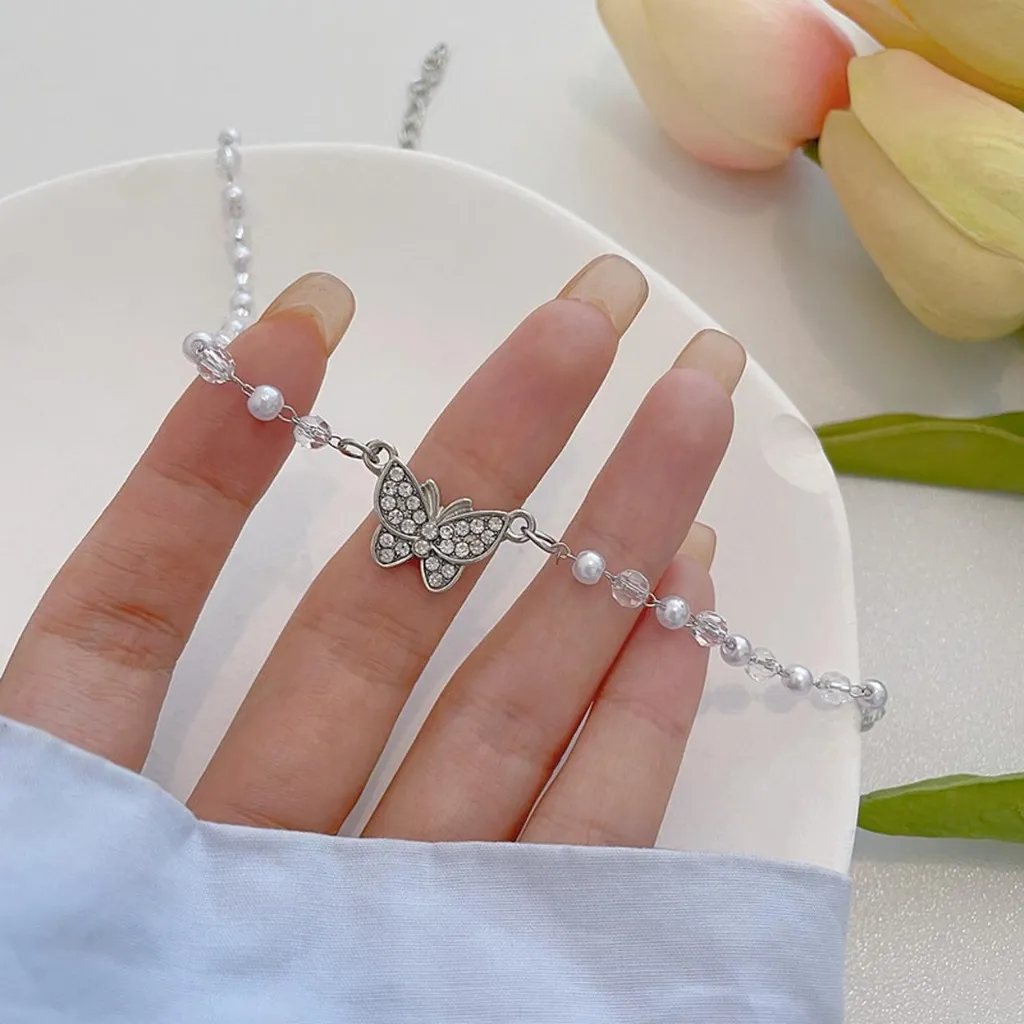 Pearl Butterfly Necklace Collarbone Chain - Image 4