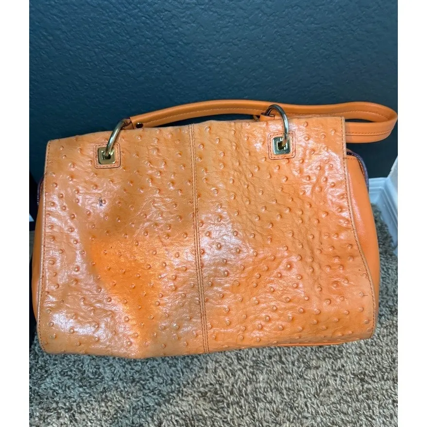 Antonio Melani "Blair" Faux Ostrich Leather Orange Shoulder Bag‎ - Image 2