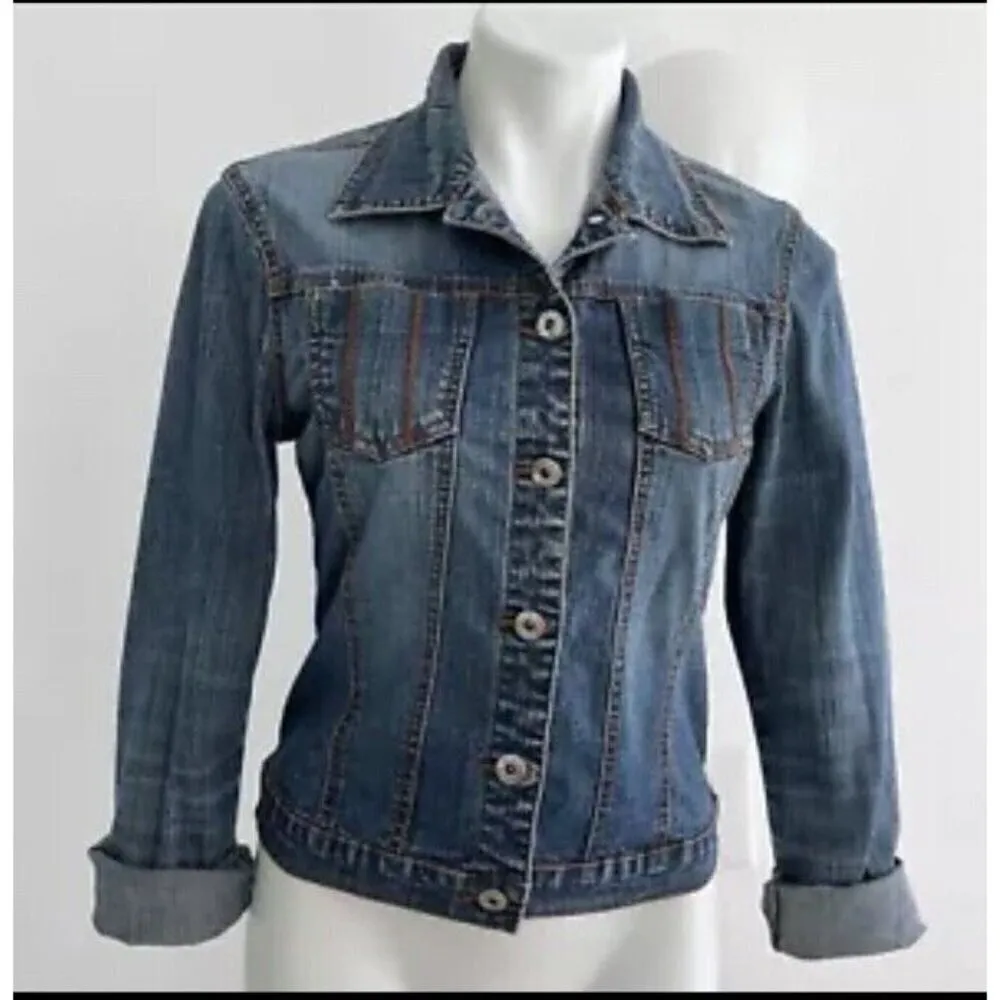 Denim Jean Jacket Vinatge Western SMALL BLUE Women's Stitched Access AC - Image 8