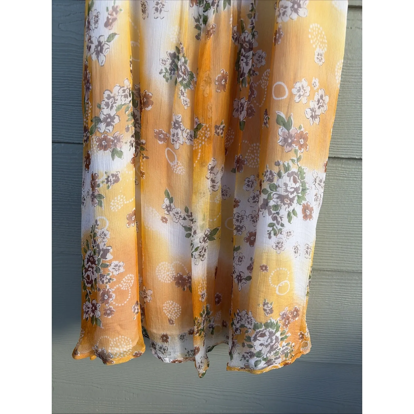 Kiko Bay Yellow 100% Silk Floral Flower Beaded Sleeveless Midi Dress Women Large - Image 4