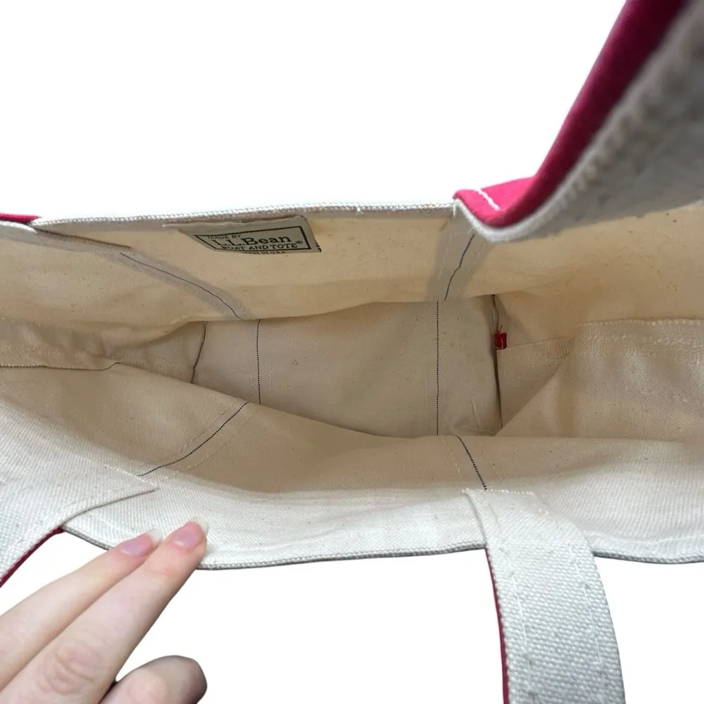 L.L.Bean Boat and Tote Small / Mini Canvas Bag Red Trim Made in USA 18” VTG White - Image 4