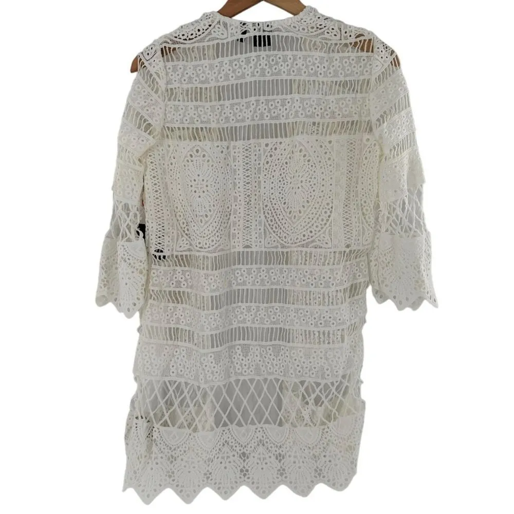 NEW Rafaella White Embroidered Lace Swim Cover-Up Cardigan Size Small - Image 6