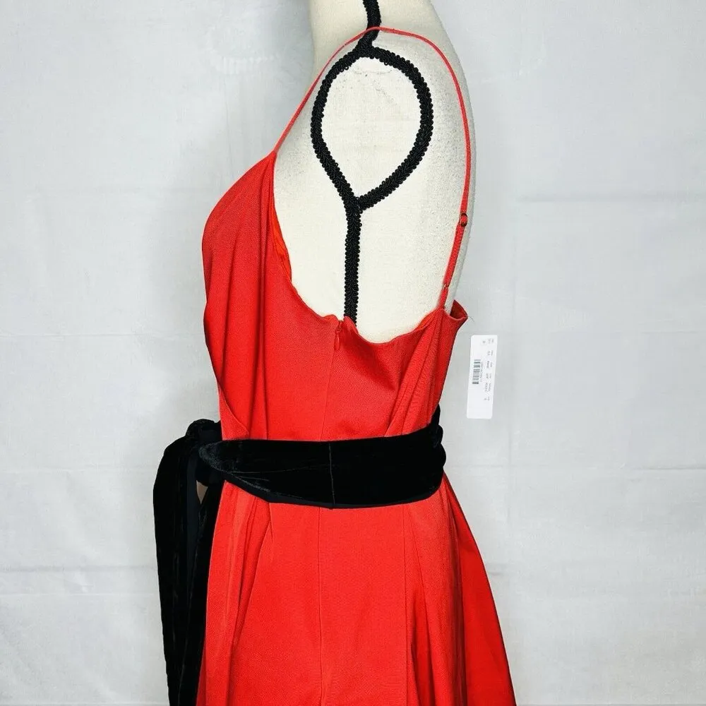 NWT J. Crew A-Line Velvet Sash Tie Red Black Party Dress Size 16 Spaghetti Strap - Image 7
