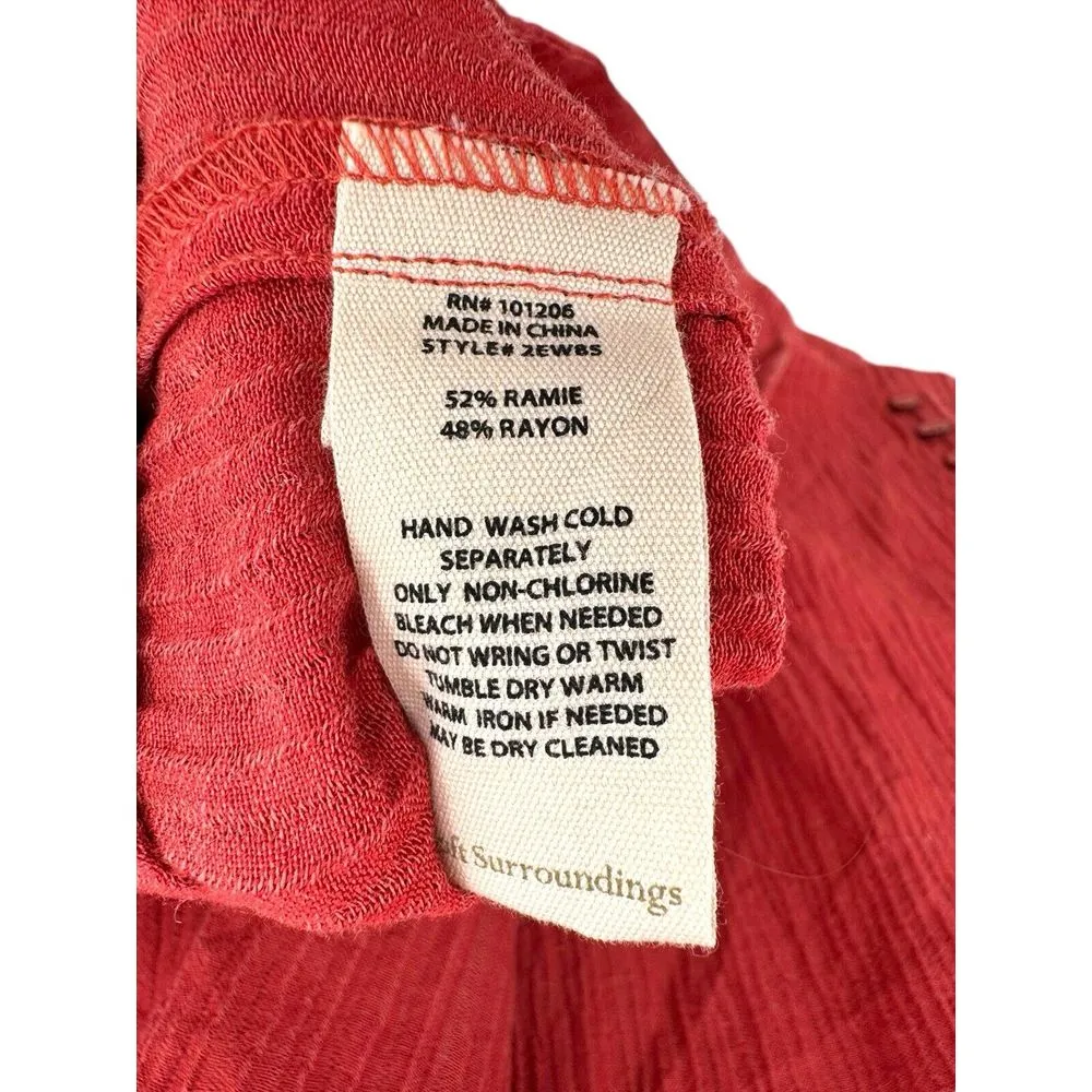 Soft Surroundings Size Medium Oceo Two Piece Set Pants Tunic Red Crinkle Gauze - Image 6