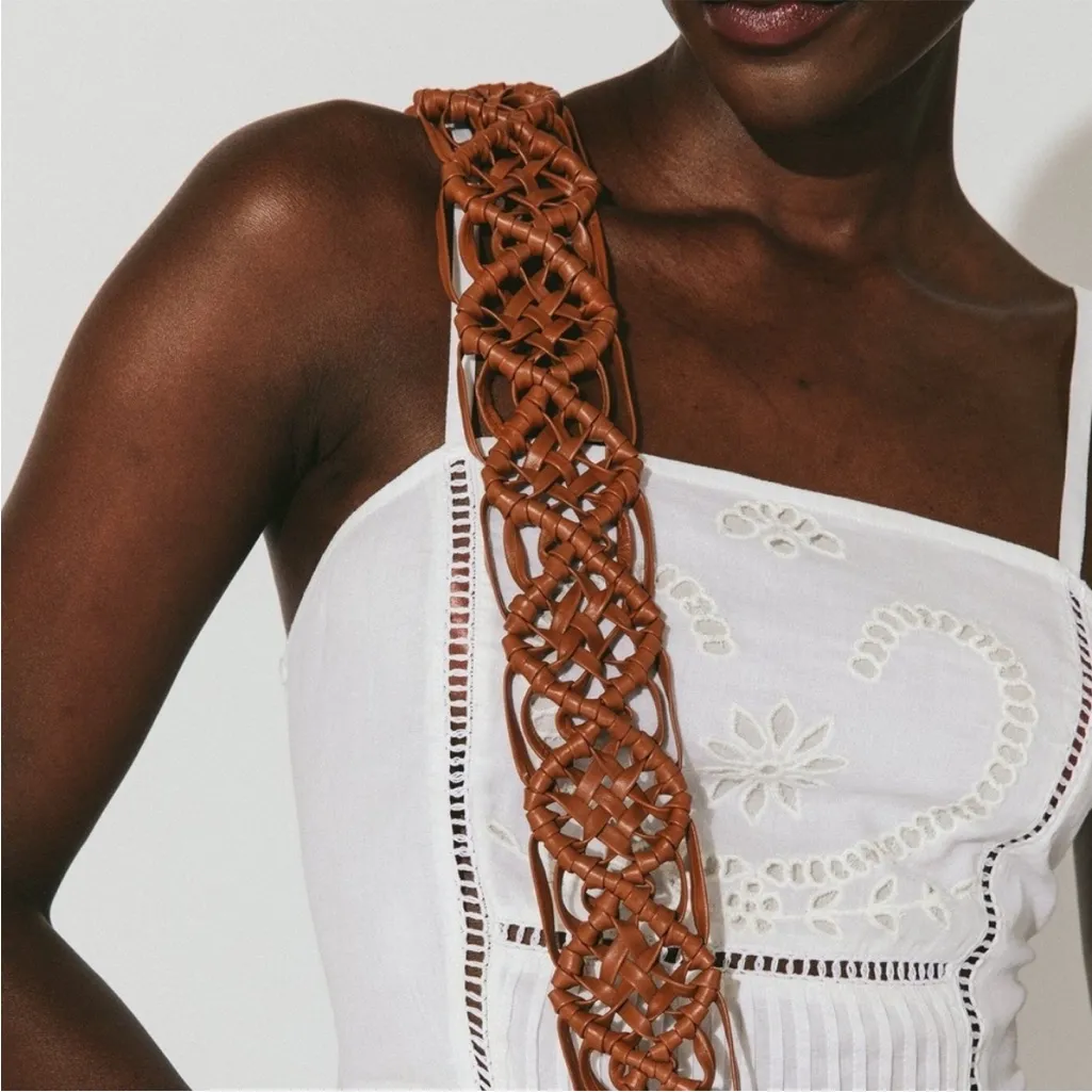 Cleobella Lorelei Macrame Strap Crossbody in Brown Leather New!! - Image 2