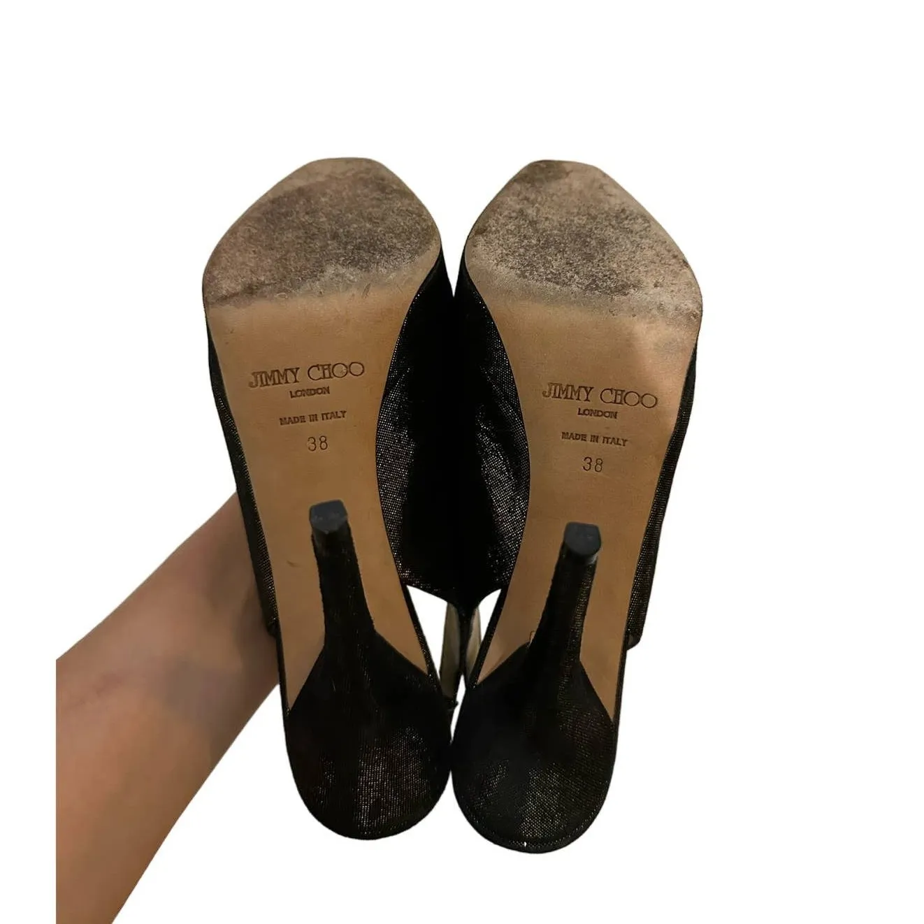 Jimmy Choo nova black‎ sparkle peep toe slingback heels size 38 - Image 7