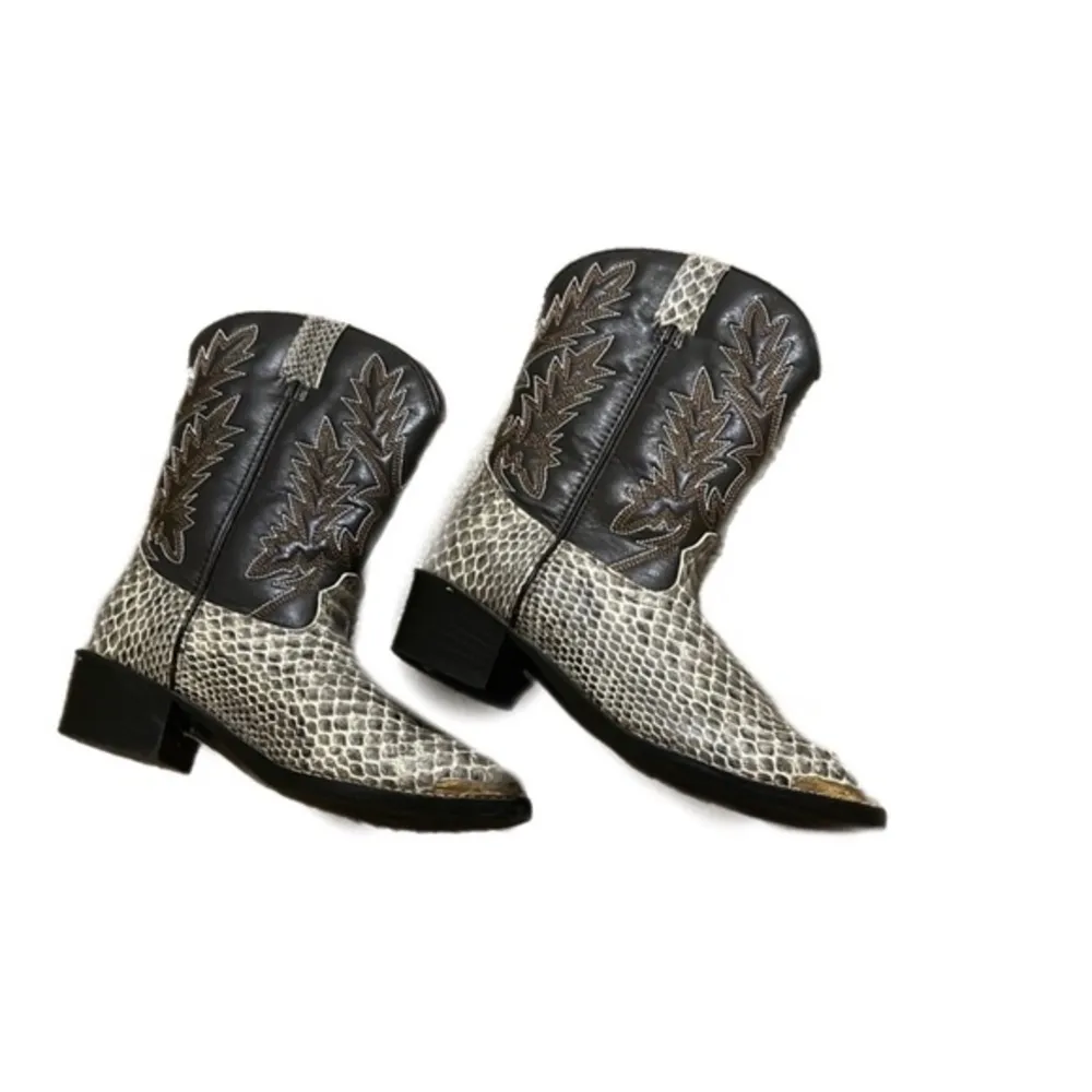 Durango Snakeskin Detailed Cowgirl Boots Short 5.5 Brown NWOB - Image 4